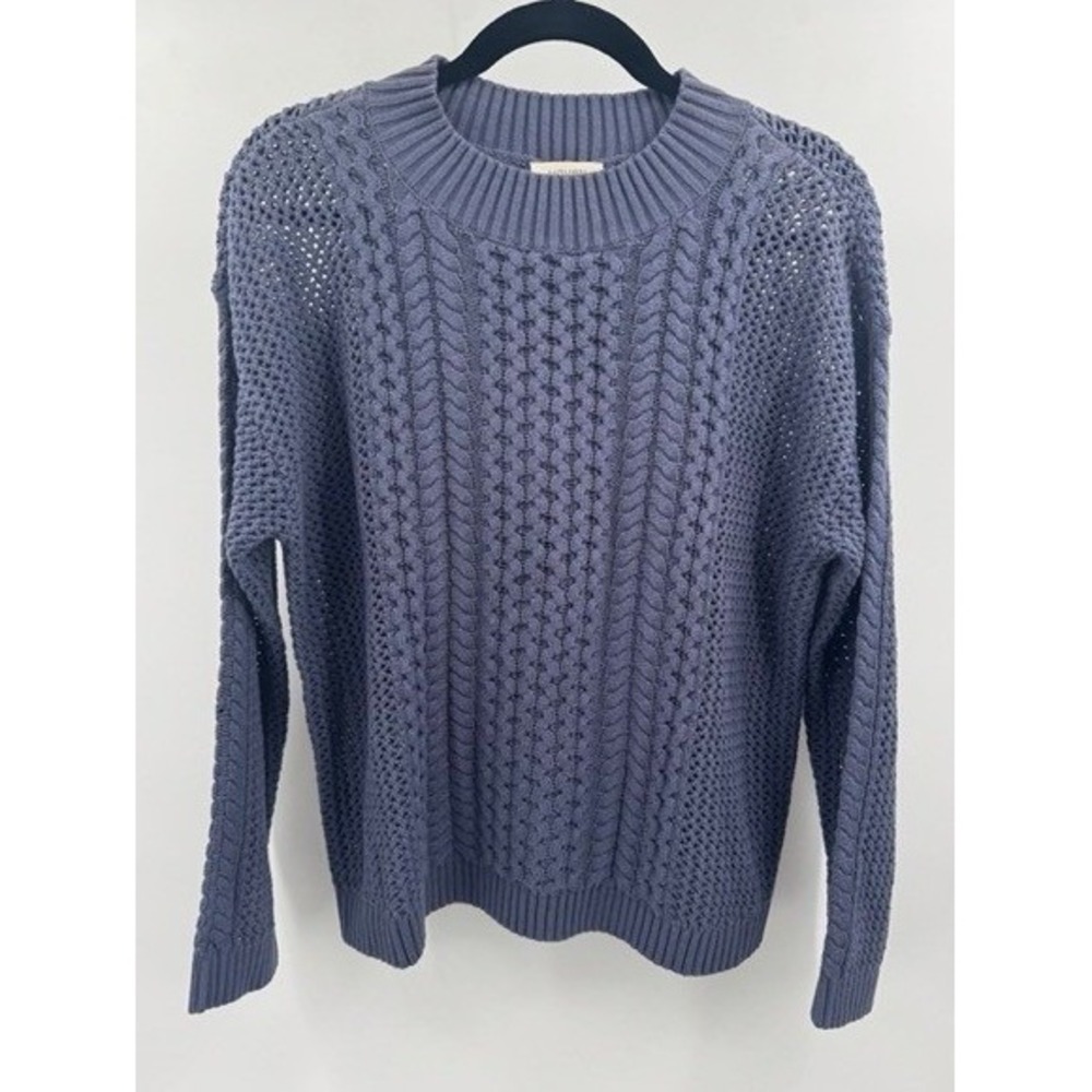 Haven Well Within Blue Cable Knit Crewneck Sweater MEDIUM Cottage Minimalist